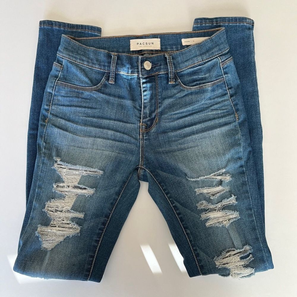Pacsun Skinny Distressed Jegging,‎ Size 24 Stretchy Jeans, Light Blue Skinny F7